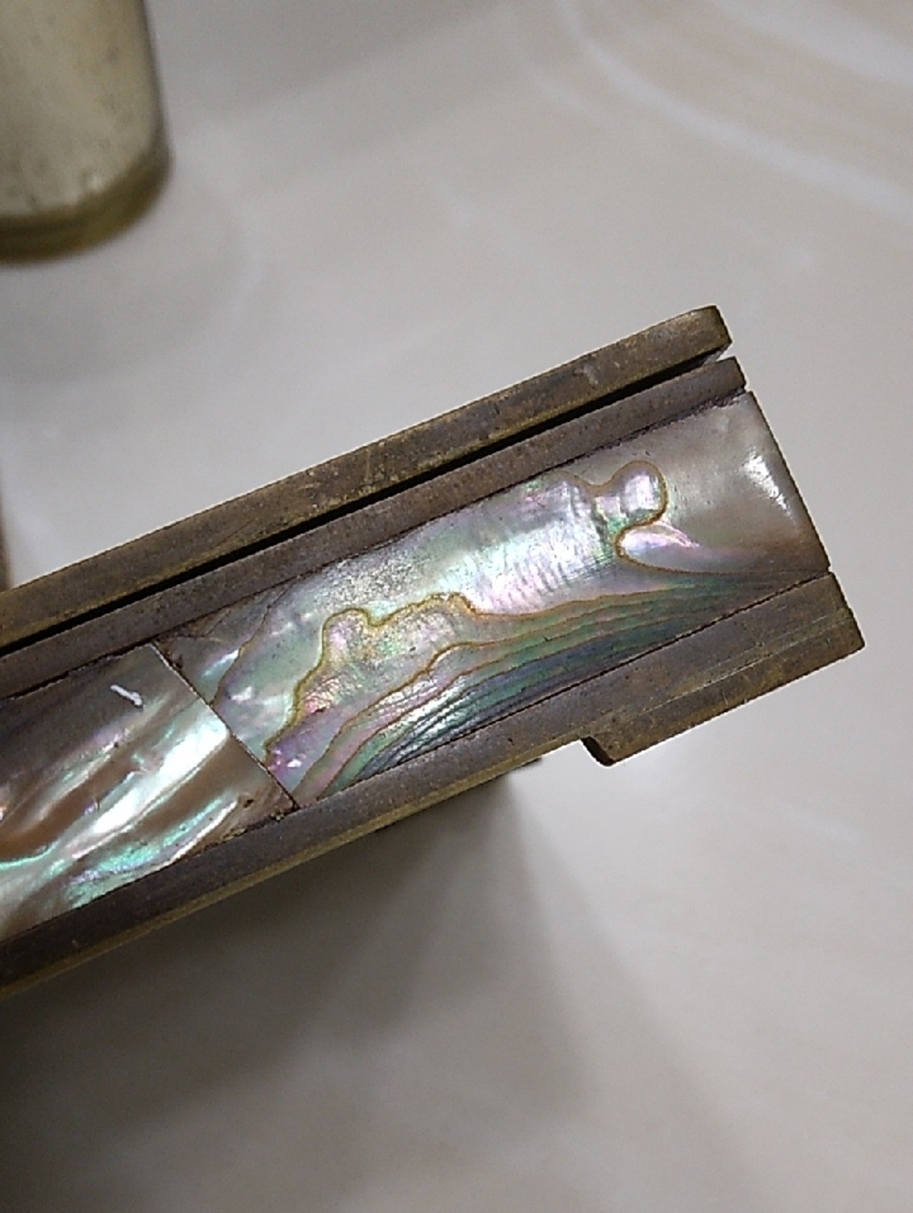 Vintage Taxco Mexico Brass Abalone Shell Mosaic Wood Lined Box - Picture 10 of 14